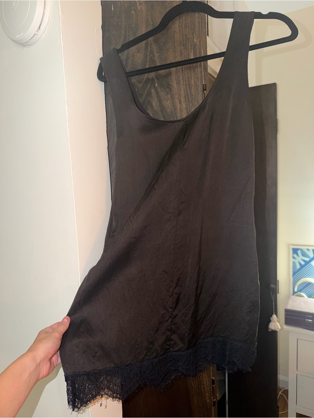 Black Lace Hem Satin Slip dress